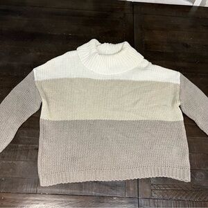 Elegant Neutral Colorblock Turtleneck Sweater medium chunky knit cozy warm